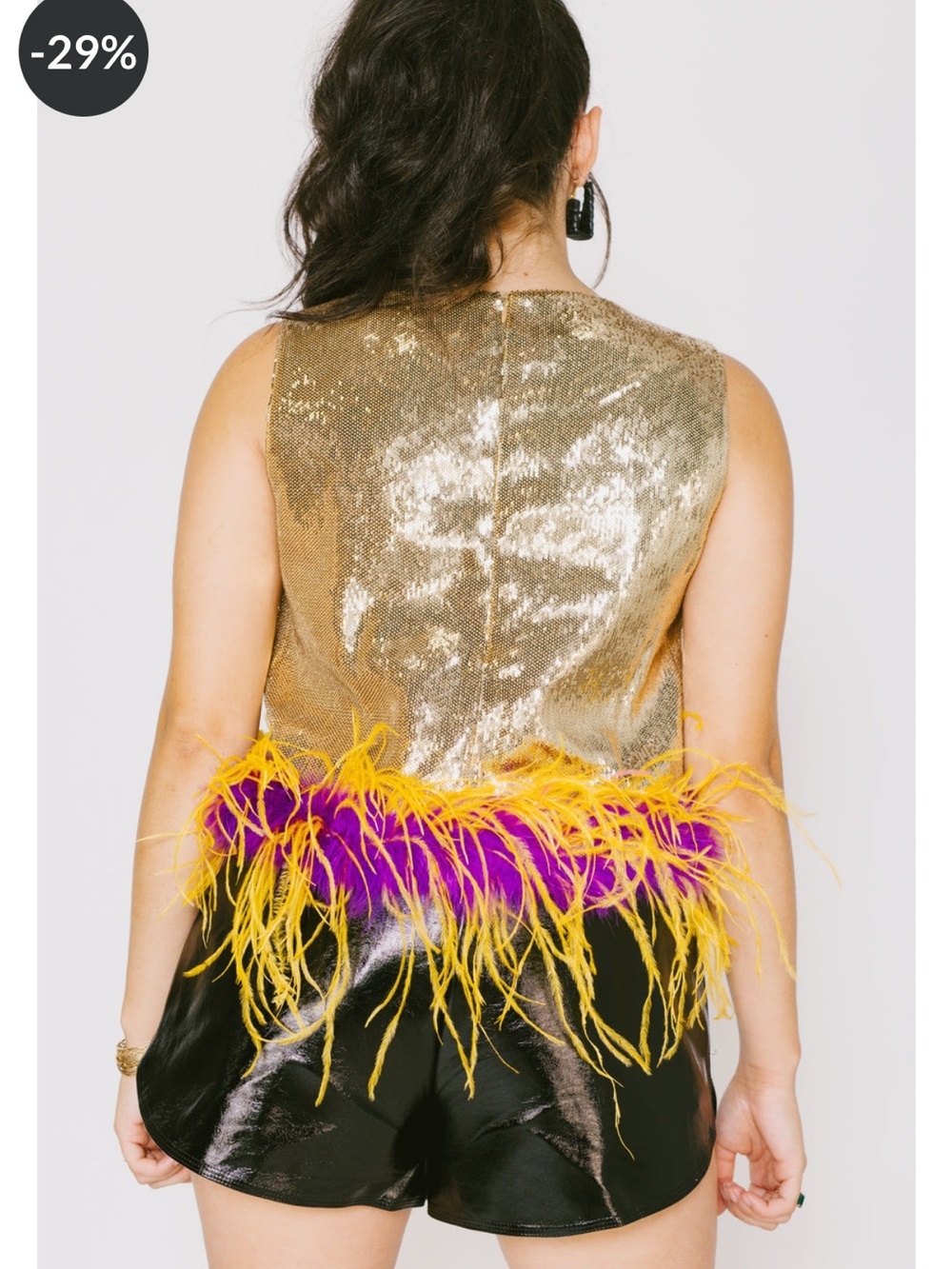 Comely Queen Of Sparkles: Sequin Feather Tank Gold Game Day Mardi Gras size L - Picture 6 of 9